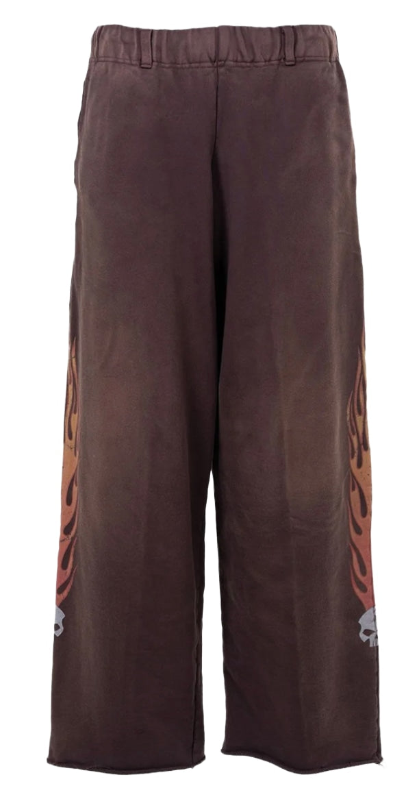 Kamiya 'Skull Flame' Brown Sweatpants