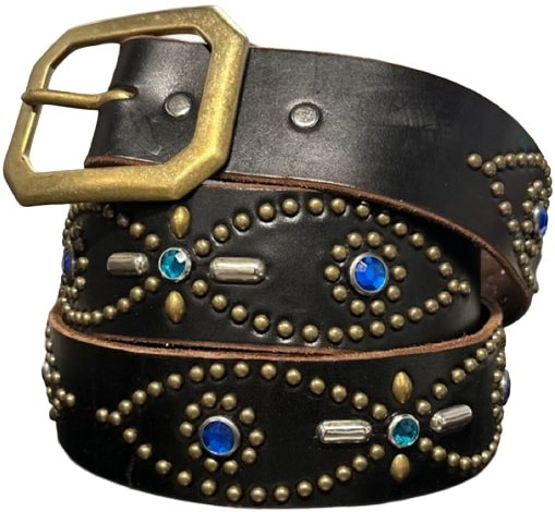 Studded 'Blue/Turquoise Gem' Black Belt