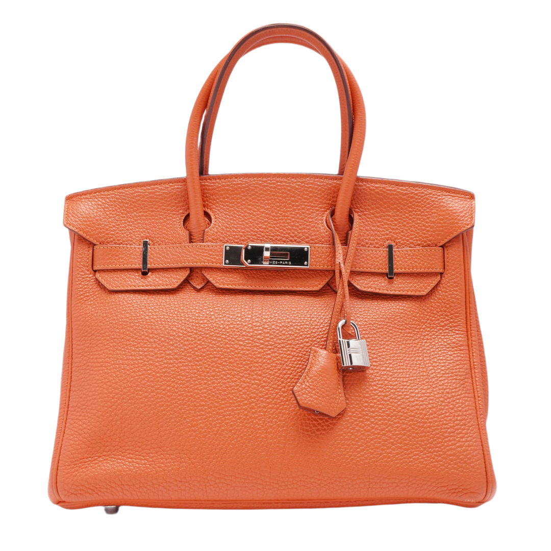 Hermès 'Orange' Palladium Hardware Birkin 30 Bag