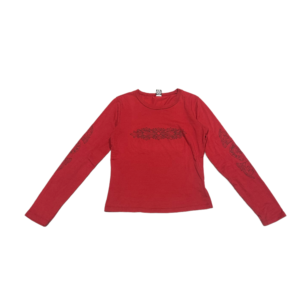 Chrome Hearts 'Red' Women's Vintage Floral Longsleeve Cropped Tee
