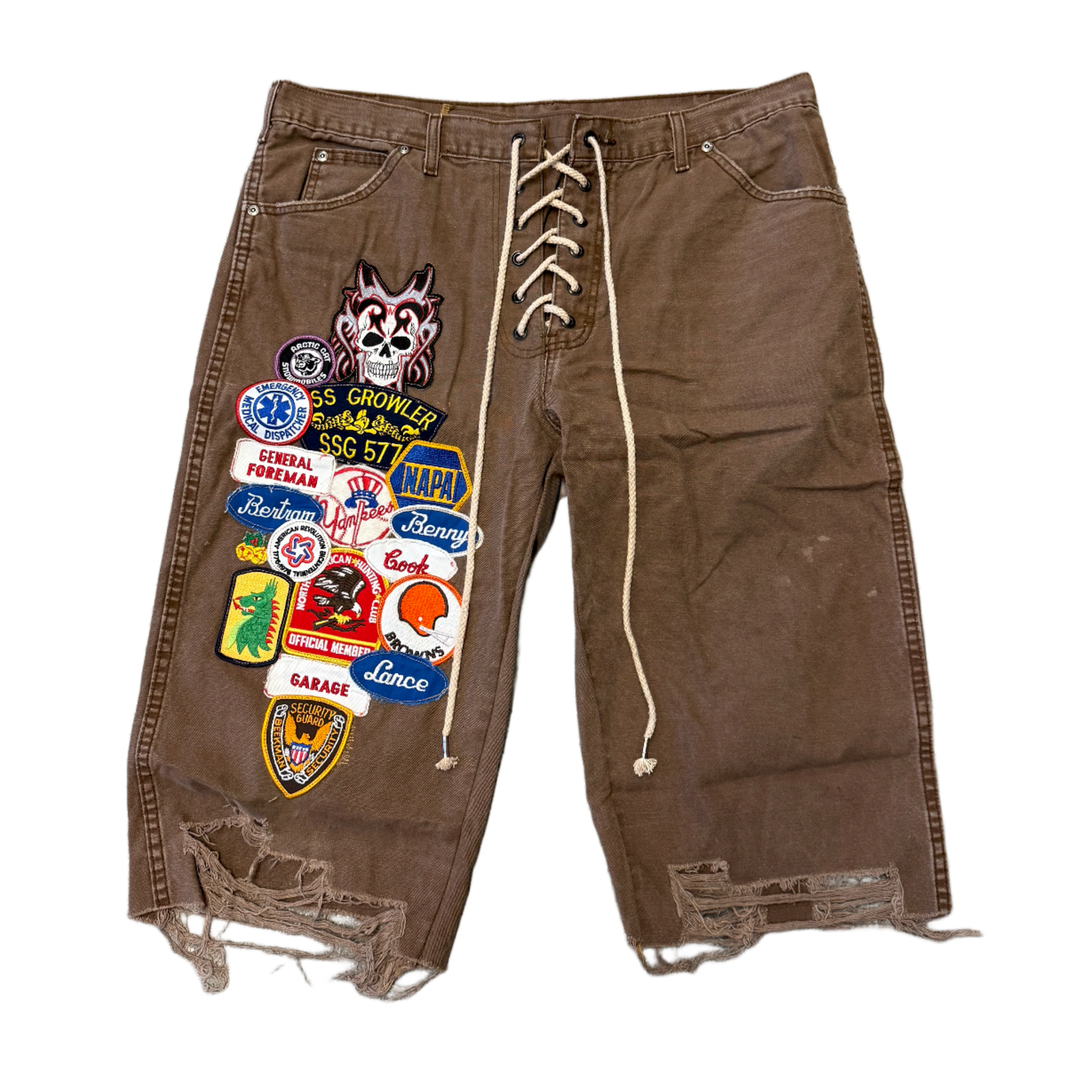 SeCND SLF 'Brown' Patchwork Denim Shorts