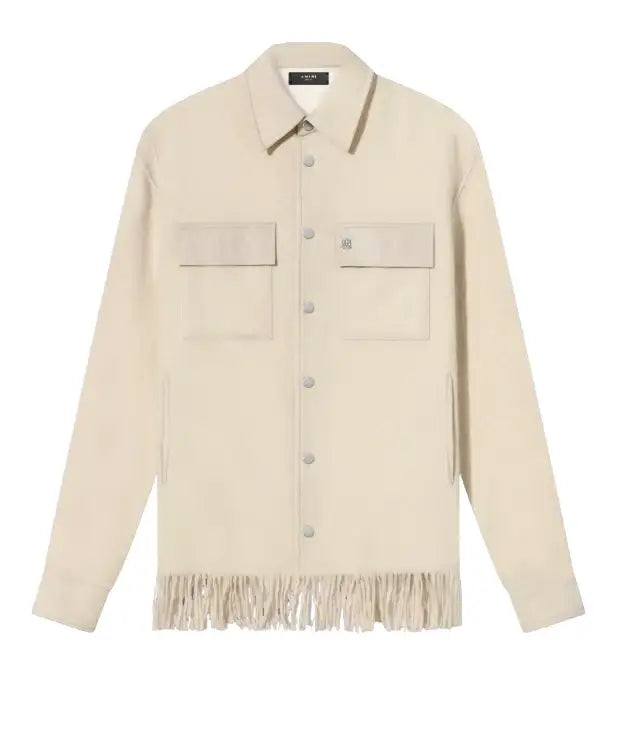 Amiri 'Alabaster' Button Fringe Padded Cream Overshirt