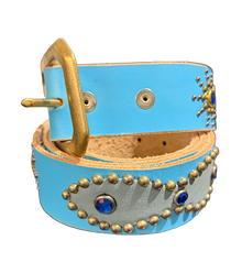 Studded 'Grey Leather/Blue Gem Sun' Baby Blue Belt