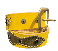 Studded 'Light Brown Leather' Sun Gem Yellow Belt