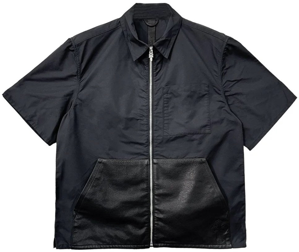 Chrome Hearts Nylon 'Leather Patchwork' Shortsleeve Zip Up Shirt