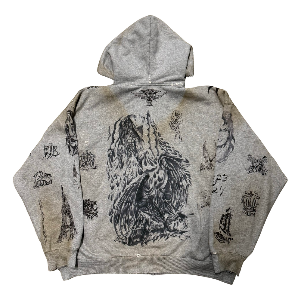 Balenciaga 'Tattoo' Grey Zip Up Hoodie