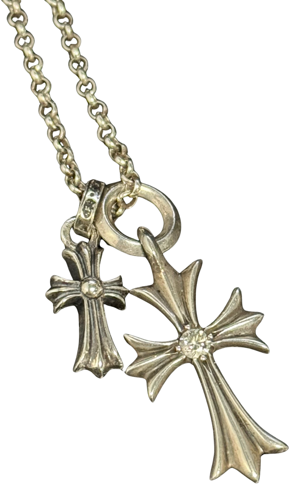Chrome Hearts 'Double Cross Pendant' 13in Silver Necklace