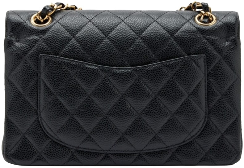 Chanel 'Black Quilted Caviar' Small Classic Double Flap Bag Gold Hardware