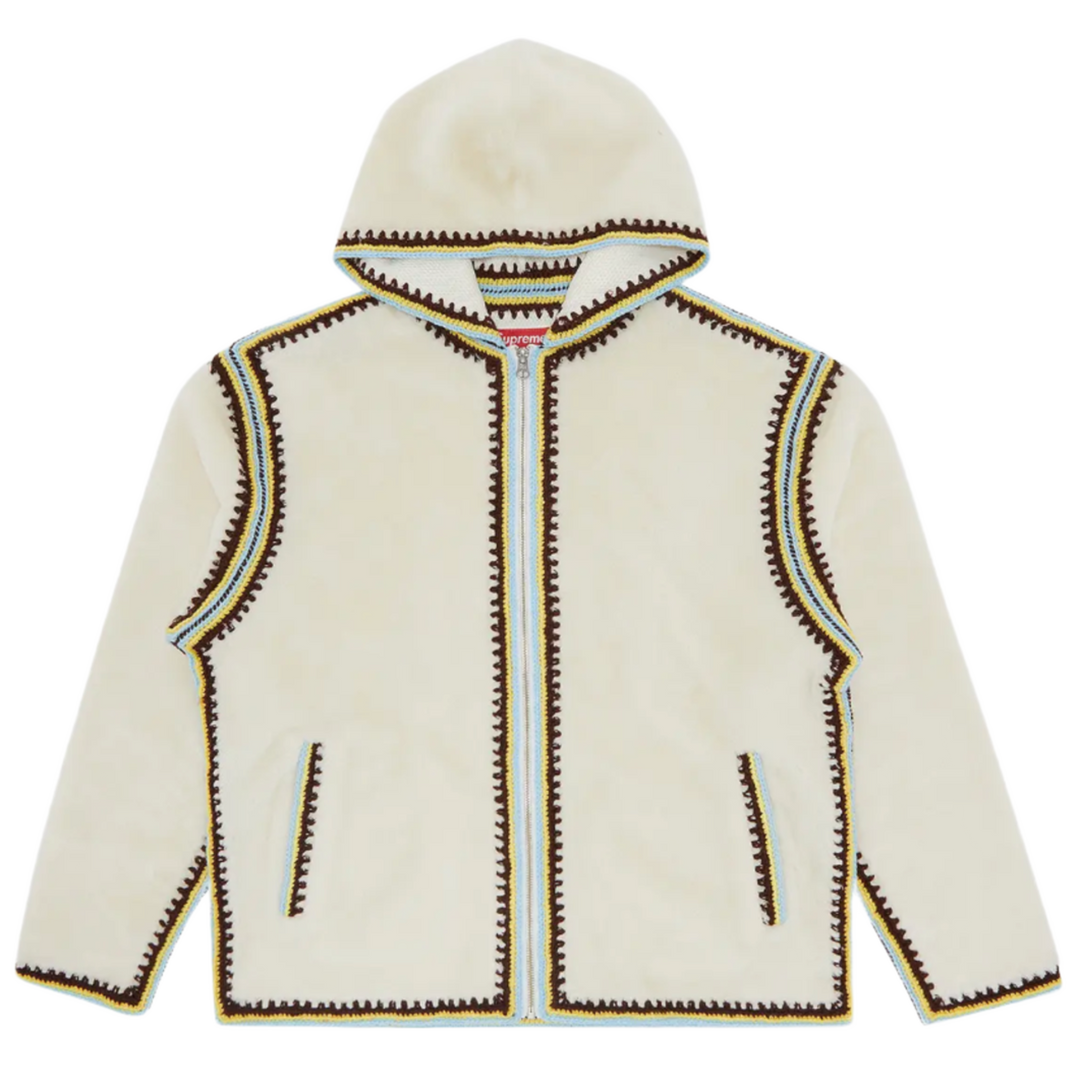 Supreme 'Cream' Crochet Edge Hooded Zip Up Sweater