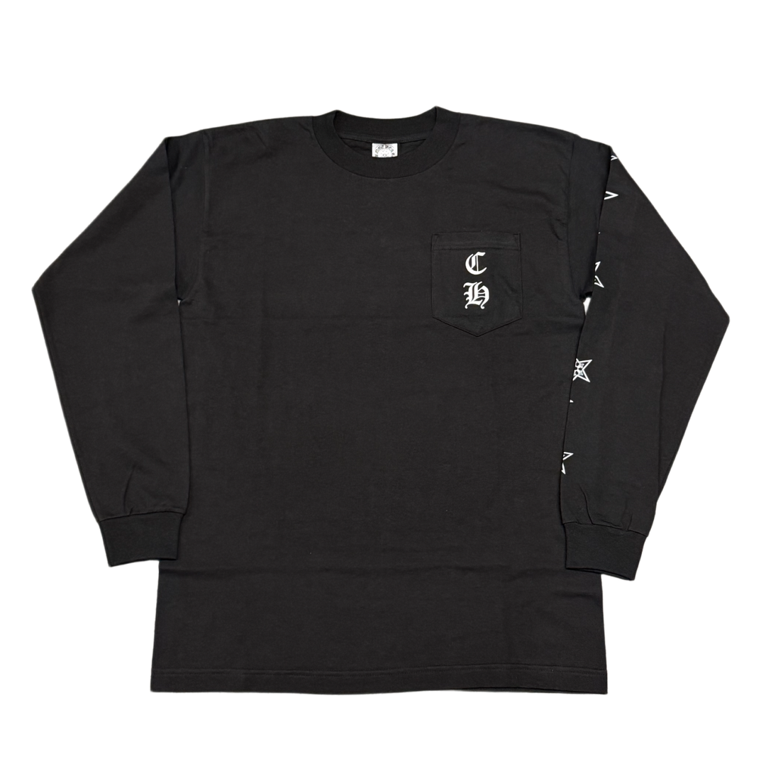 Chrome Hearts 'Horseshoe Stars' Black Vintage Longsleeve Pocket Tee