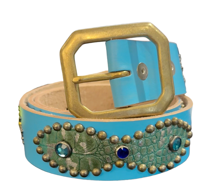 Studded 'Turquoise Scale Blue Gem Sun' Blue Belt