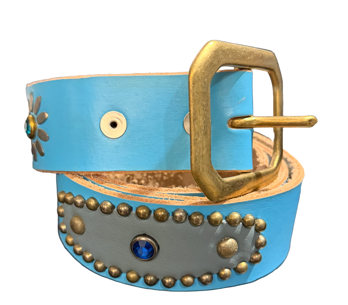 Studded 'Silver Leather/ Sun Gem' Baby Blue Belt