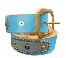 Studded 'Silver Leather/ Sun Gem' Baby Blue Belt