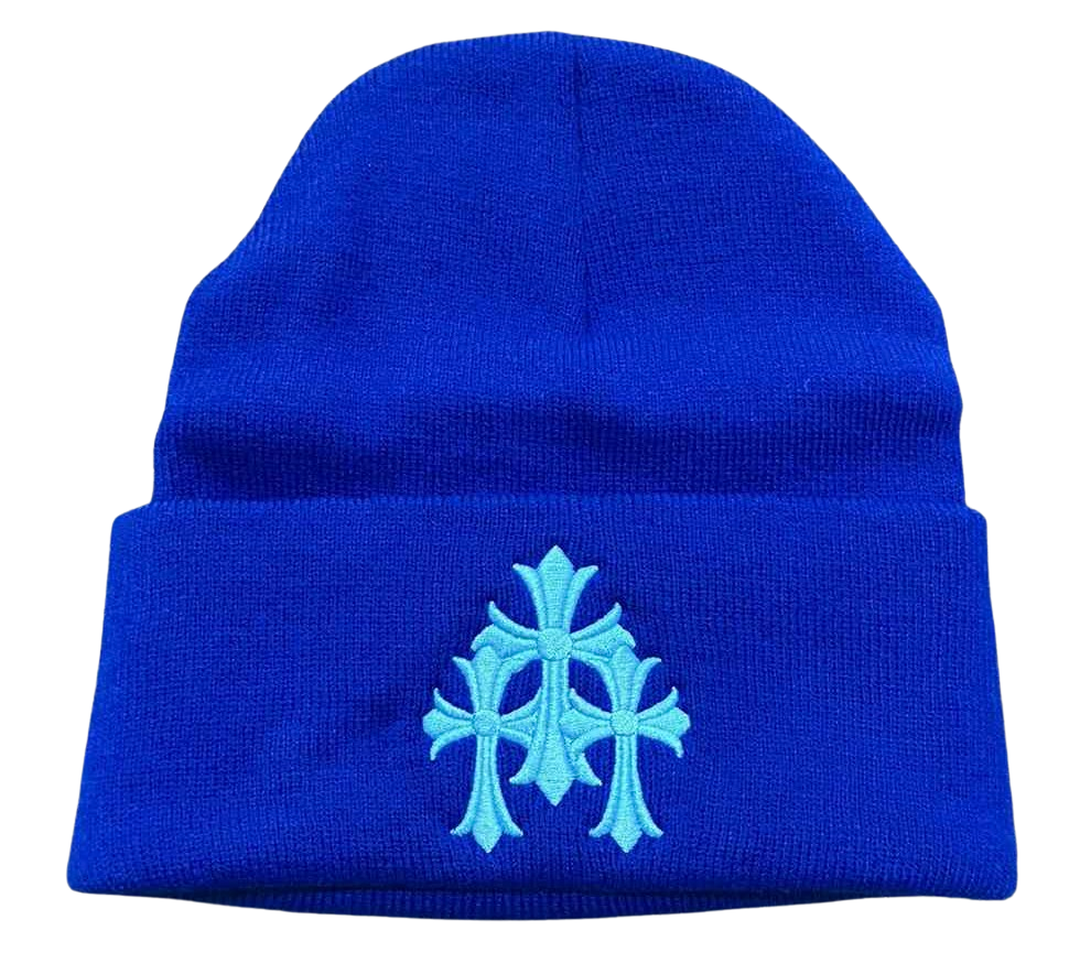 Chrome Hearts 'Triple Cross' Blue Beanie