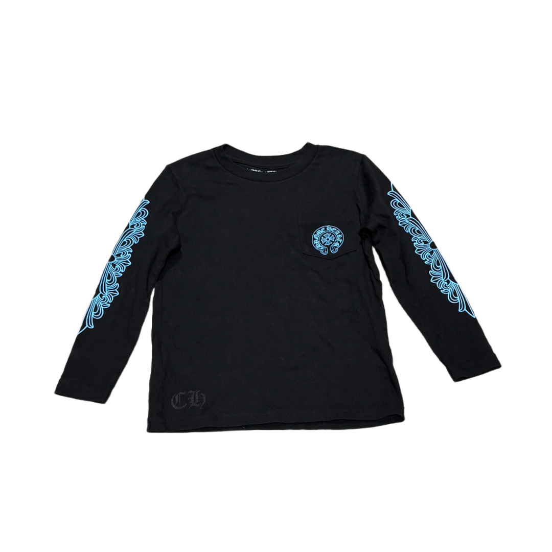 Chrome Hearts Kids 'Blue Horseshoe' Black Floral Longsleeve