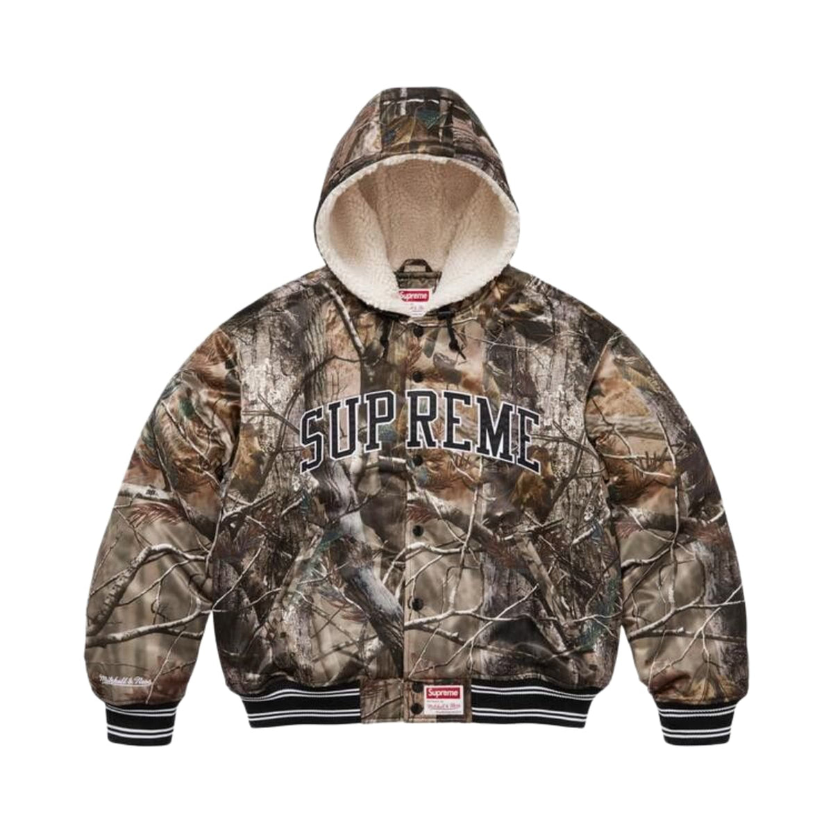 Supreme x Mitchell & Ness 'Realtree AP Camo' Lined Hooded Satin Varsity Jacket