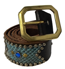 Studded 'Teal Snake' Diamond Black Belt