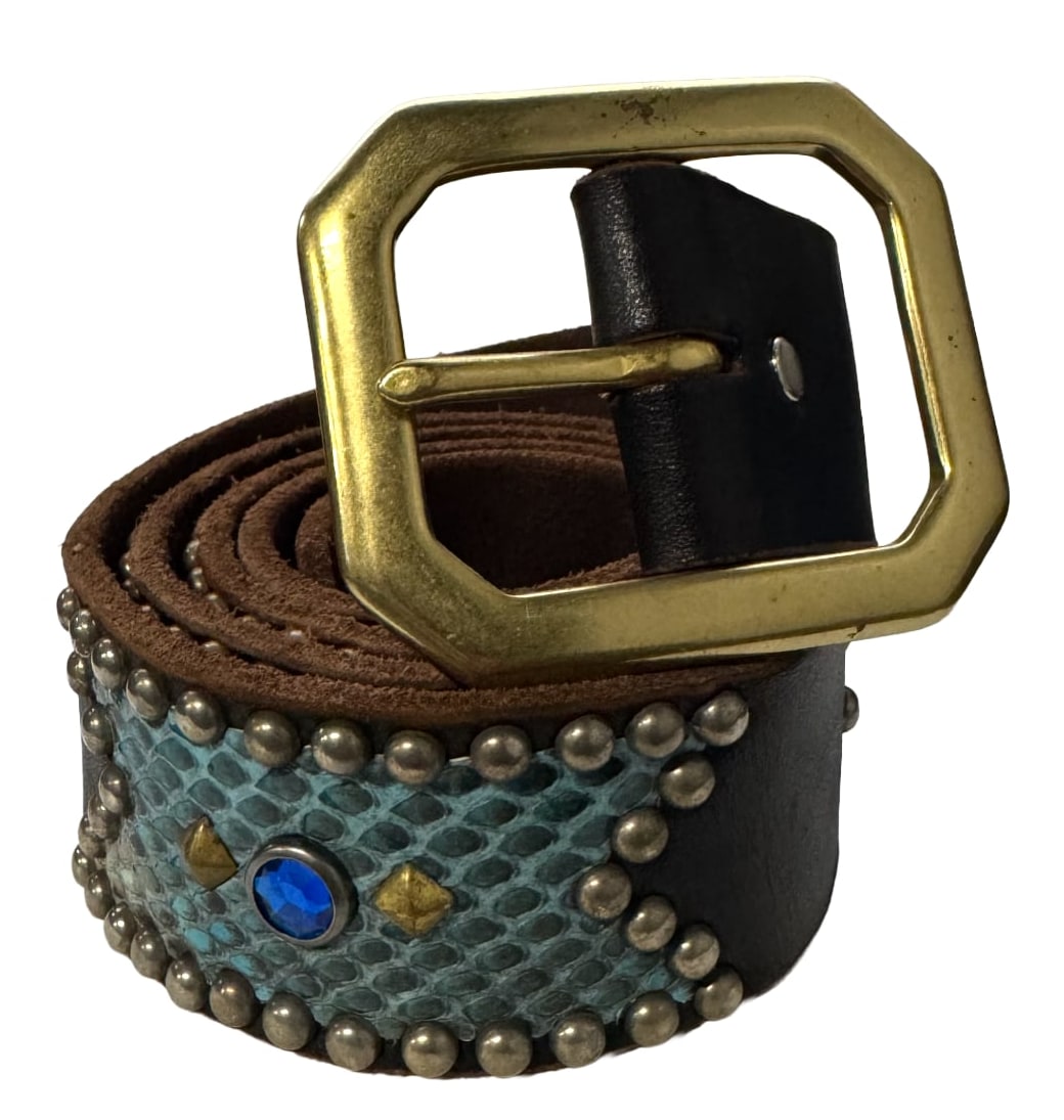 Studded 'Teal Snake' Diamond Black Belt