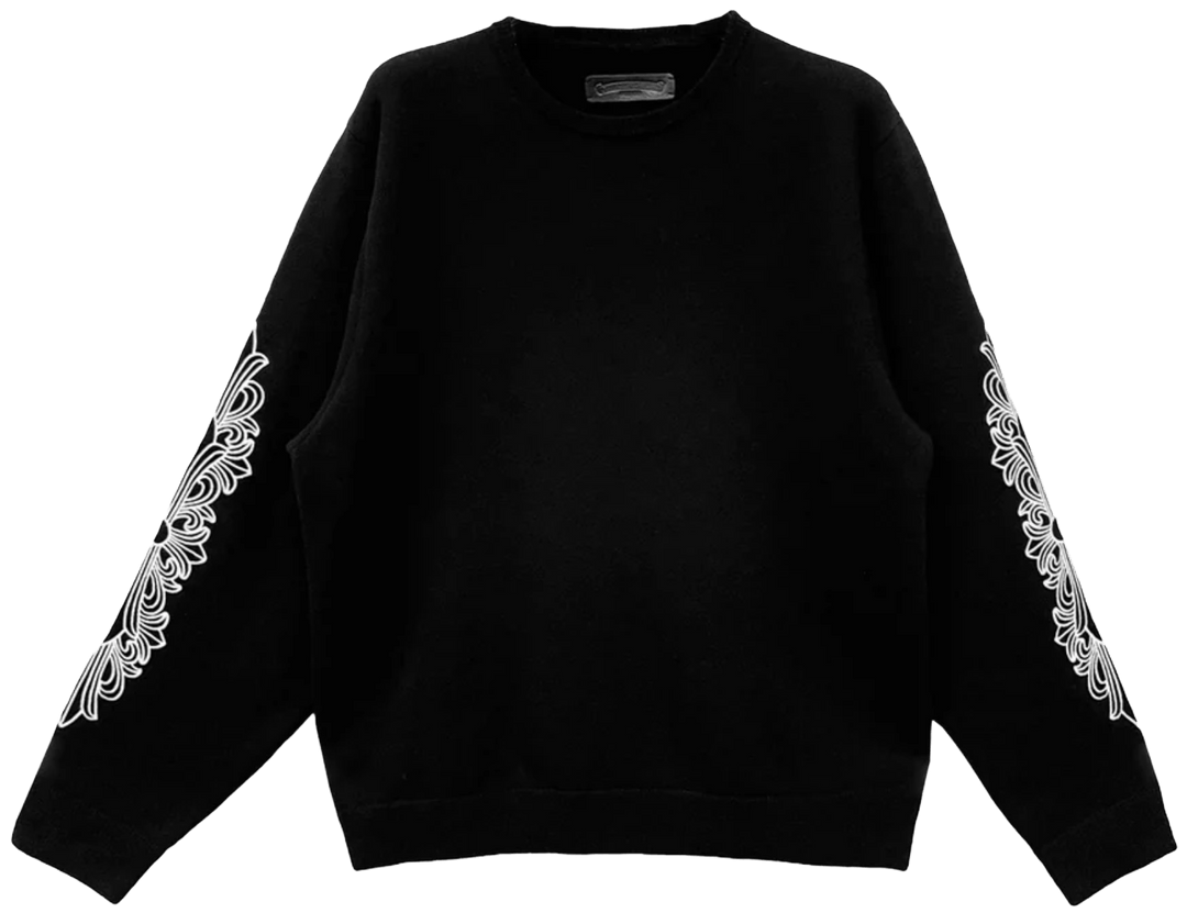 Chrome Hearts Cashmere Embroidered Floral Sleeve Black Sweater