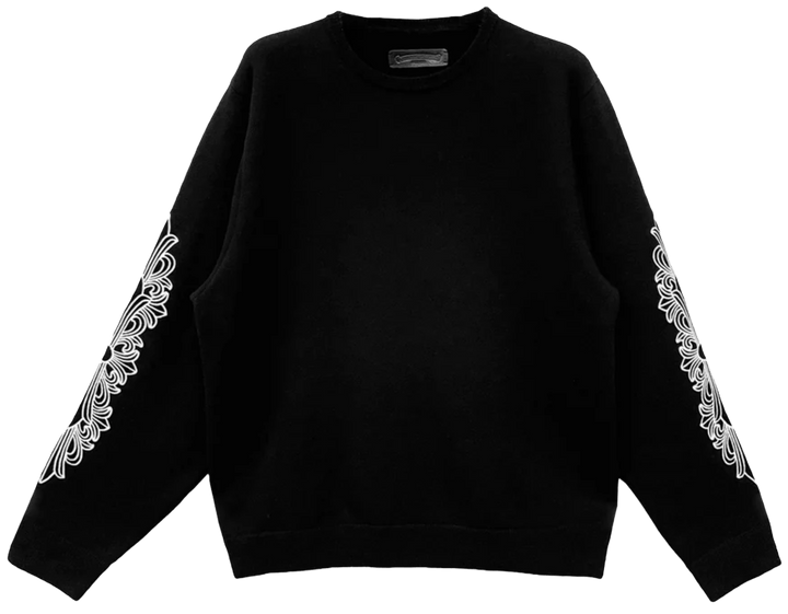 Chrome Hearts Cashmere Embroidered Floral Sleeve Black Sweater