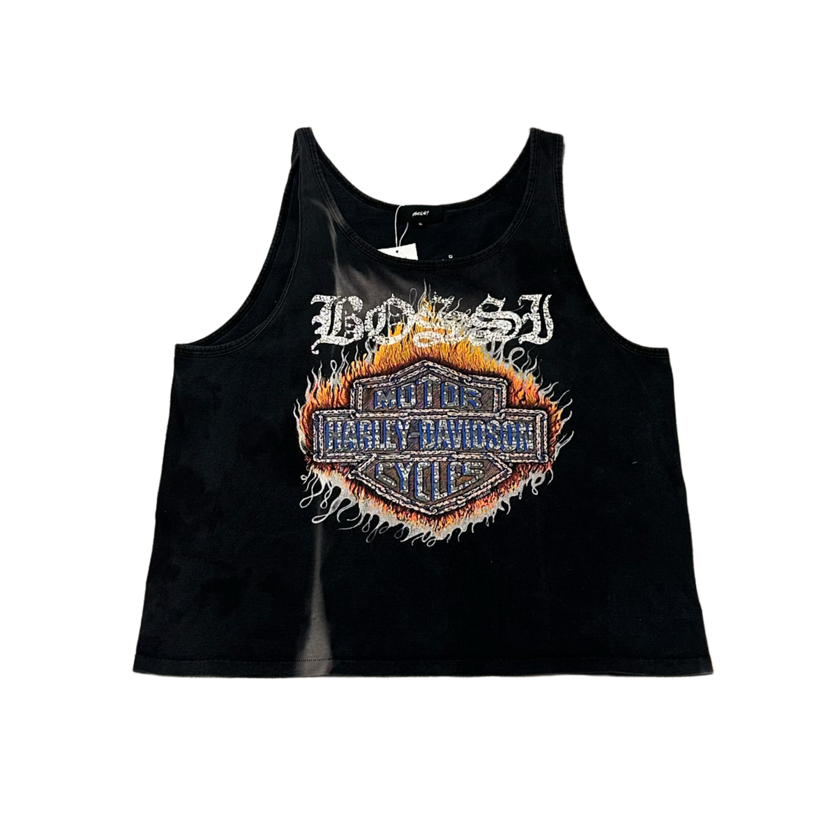 Bossi 'Harley Davidson' Washed Black Rhinestone Vintage Tank Top