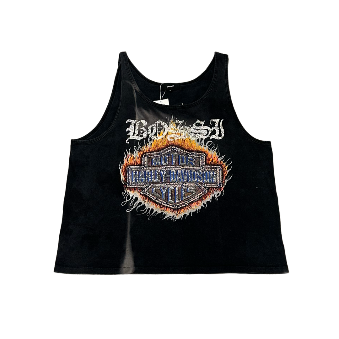 Bossi 'Harley Davidson' Washed Black Rhinestone Vintage Tank Top