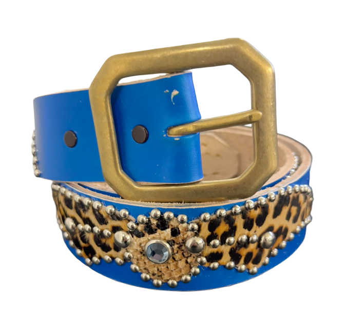 Studded 'Cheetah Hair Spider Gem' Blue Belt