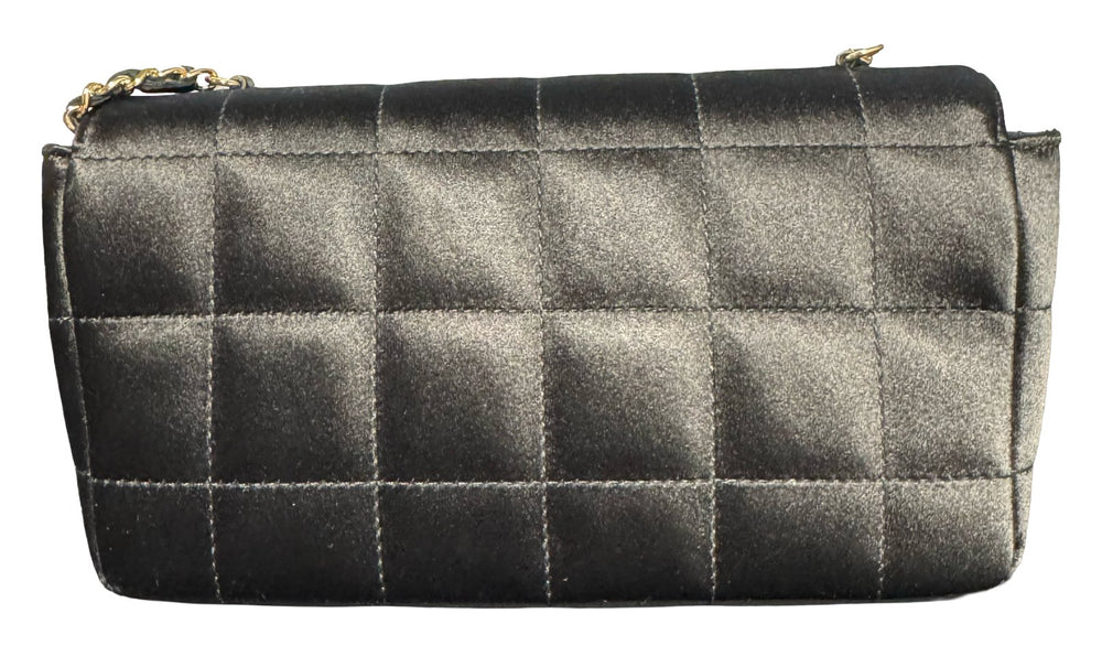 Chanel Vintage Black Satin Choco Bar Single Chain Shoulder Bag
