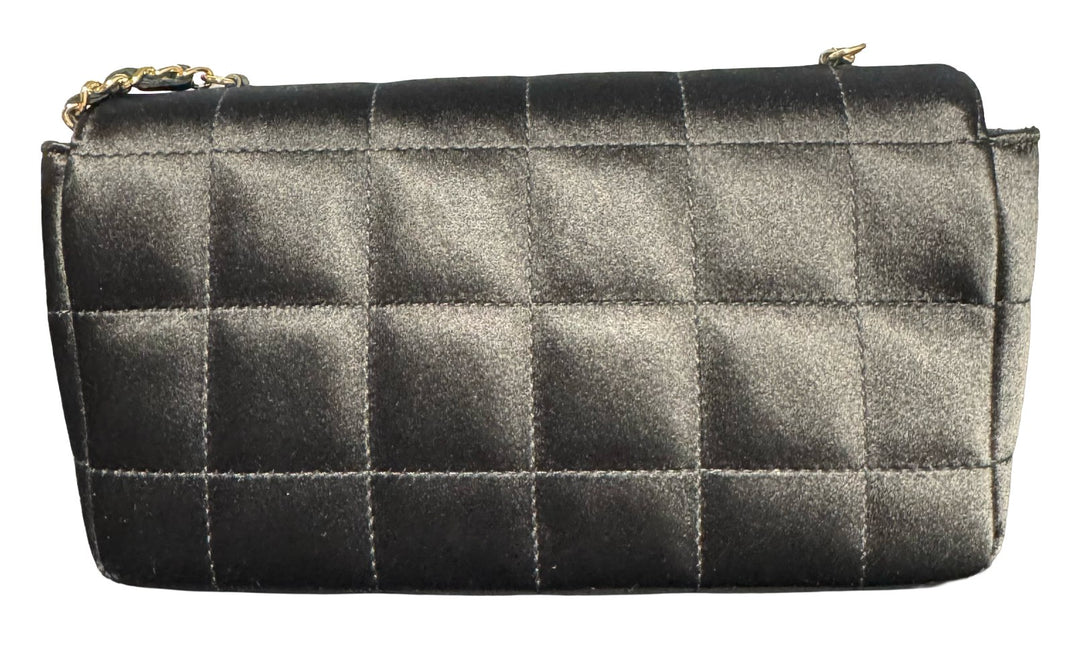 Chanel Vintage Black Satin Choco Bar Single Chain Shoulder Bag