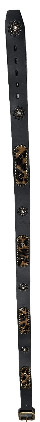 Studded 'Cheetah Hair' Sun Gem Black Leather Belt