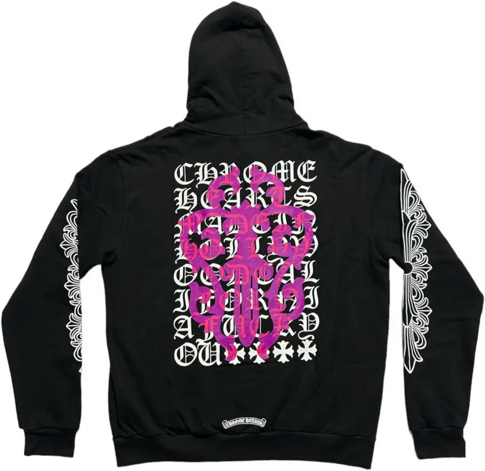 Chrome Hearts 'Pink Dagger' Scroll Logo Hoodie Black