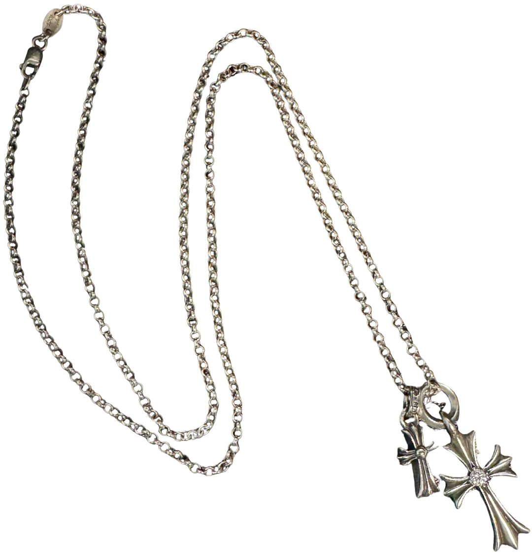 Chrome Hearts 'Double Cross Pendant' 13in Silver Necklace