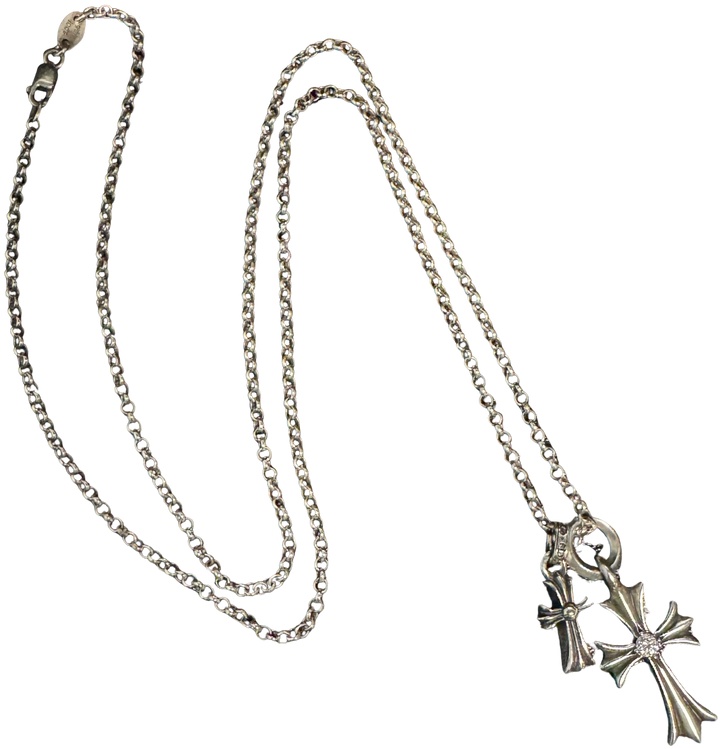 Chrome Hearts 'Double Cross Pendant' 13in Silver Necklace