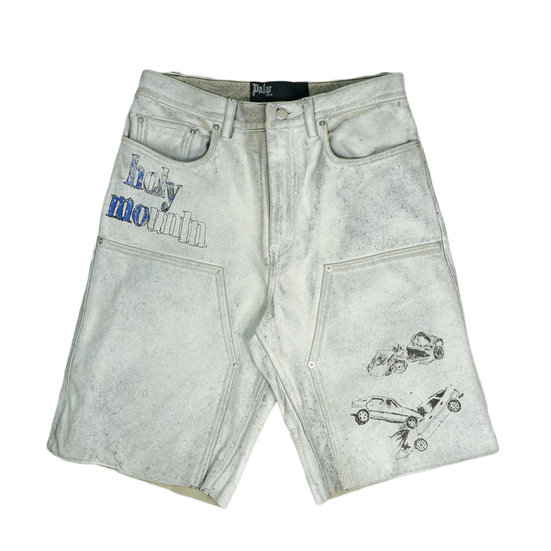 Paly 'Holy Mountain' White Painted Leather Double Knee Shorts