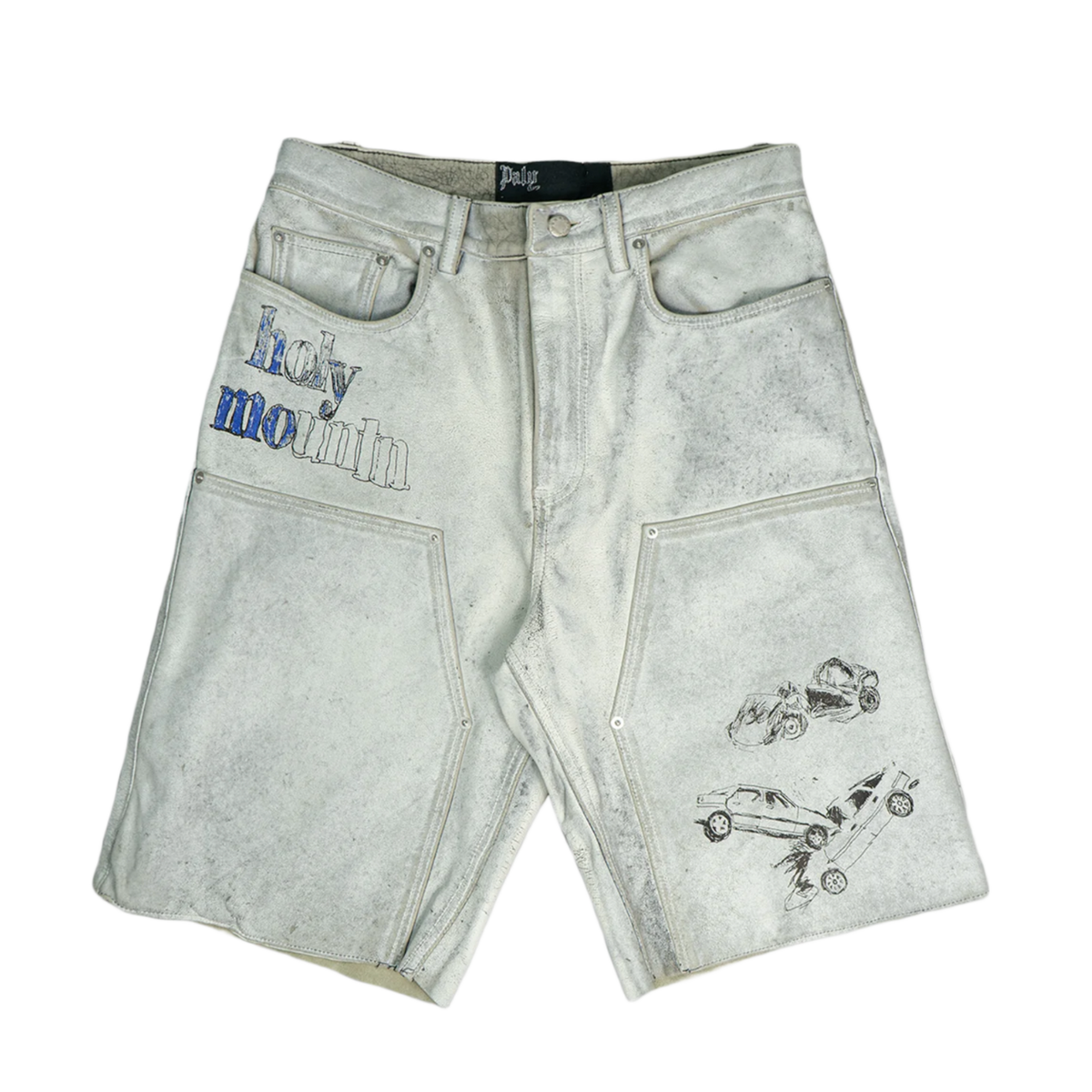 Paly 'Holy Mountain' White Painted Leather Double Knee Shorts