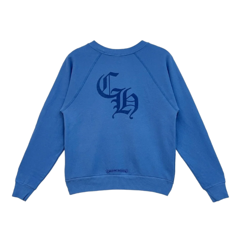 Chrome Hearts Women's 'Blue' Flocked Triple Cross CH Crewneck