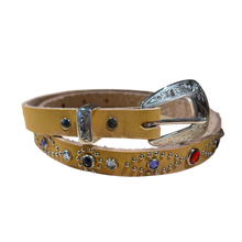 Studded 'Yellow & Gems' Thin Leather Belt