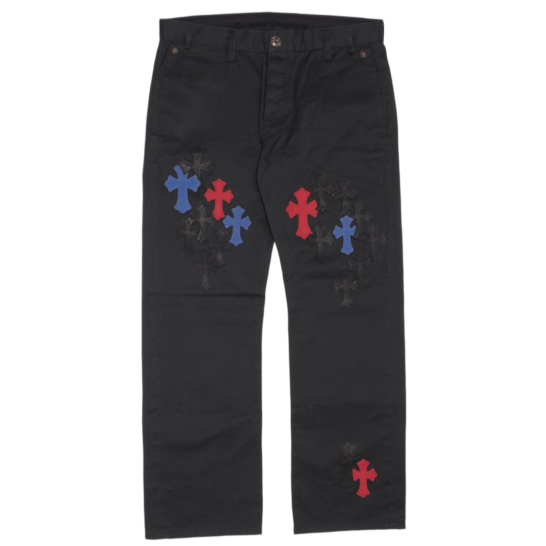 Chrome Hearts 'Black' Red & Blue Leather Cross Patch Chino Pants