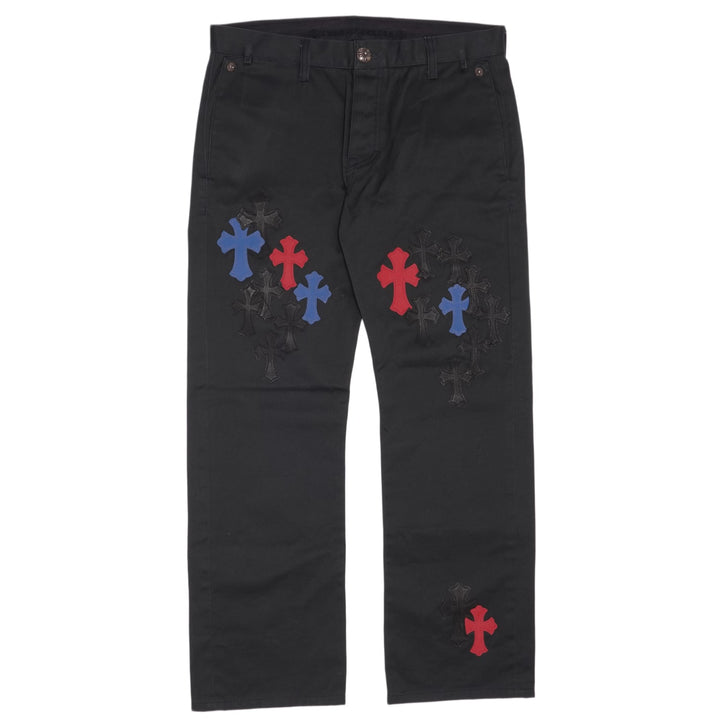 Chrome Hearts 'Black' Red & Blue Leather Cross Patch Chino Pants