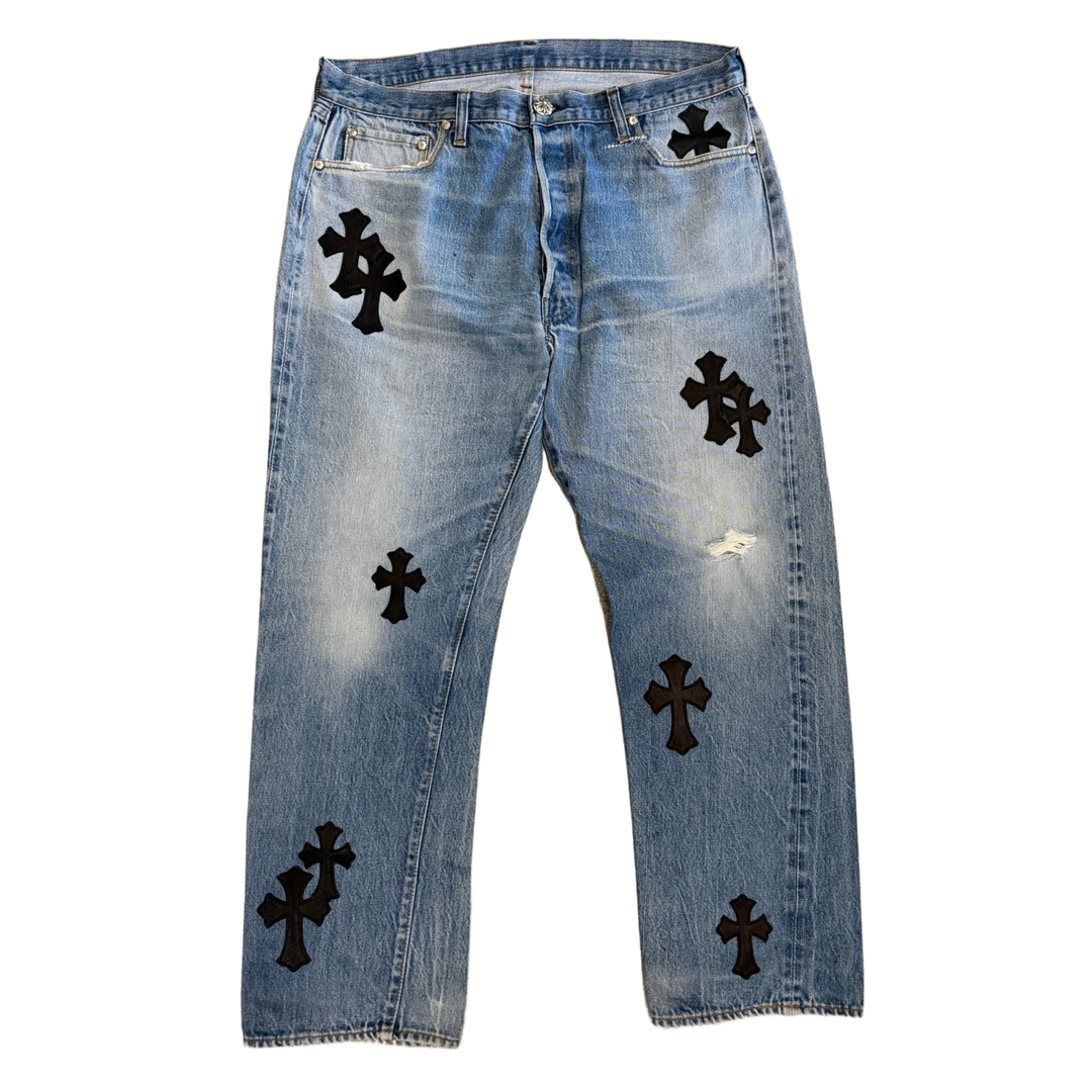 Chrome Hearts '20 Black Patch' Light Blue Levi 501 Redline Wash Jeans