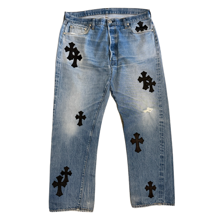 Chrome Hearts '20 Black Patch' Light Blue Levi 501 Redline Wash Jeans