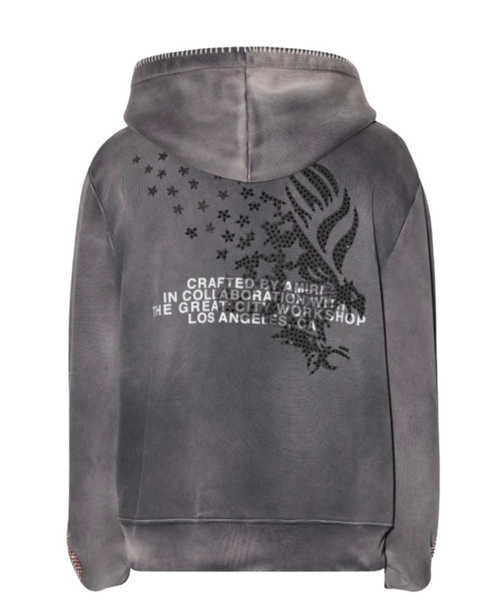Amiri x TGCW Washed Black Swarovski Crystal Zip Up
