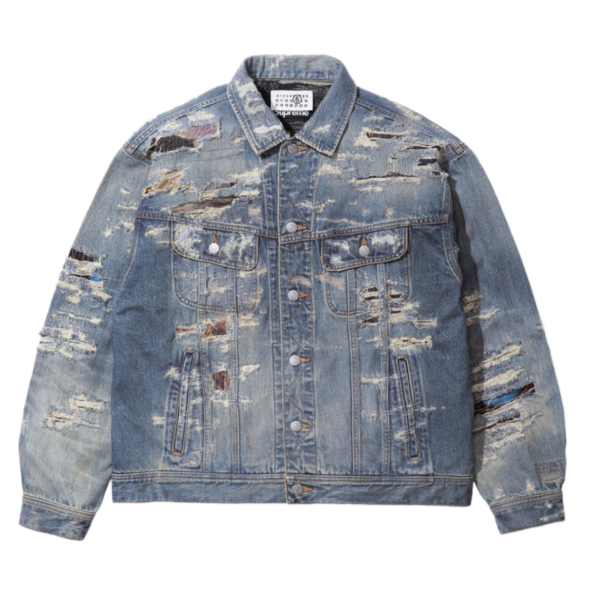 Supreme MM6 Maison Margiela 'Washed Indigo' Distressed Selvedge Denim Jacket