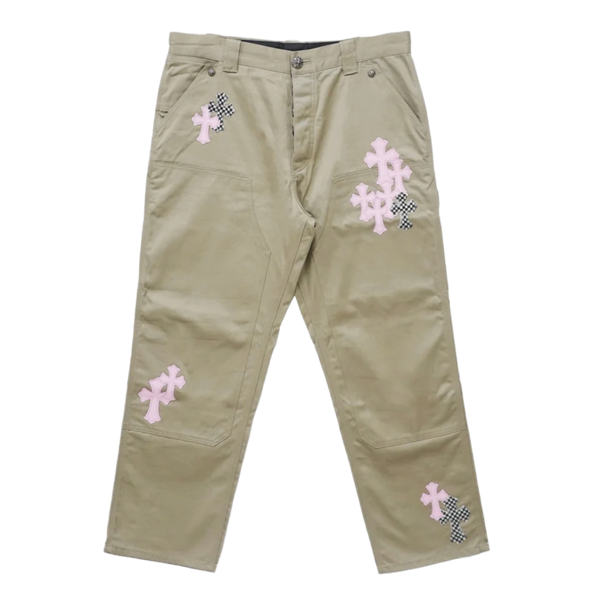 Chrome Hearts 'Khaki' Pink Leather Cross Patch Carpenter Pants