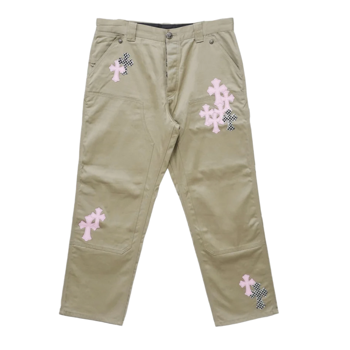 Chrome Hearts 'Khaki' Pink Leather Cross Patch Carpenter Pants
