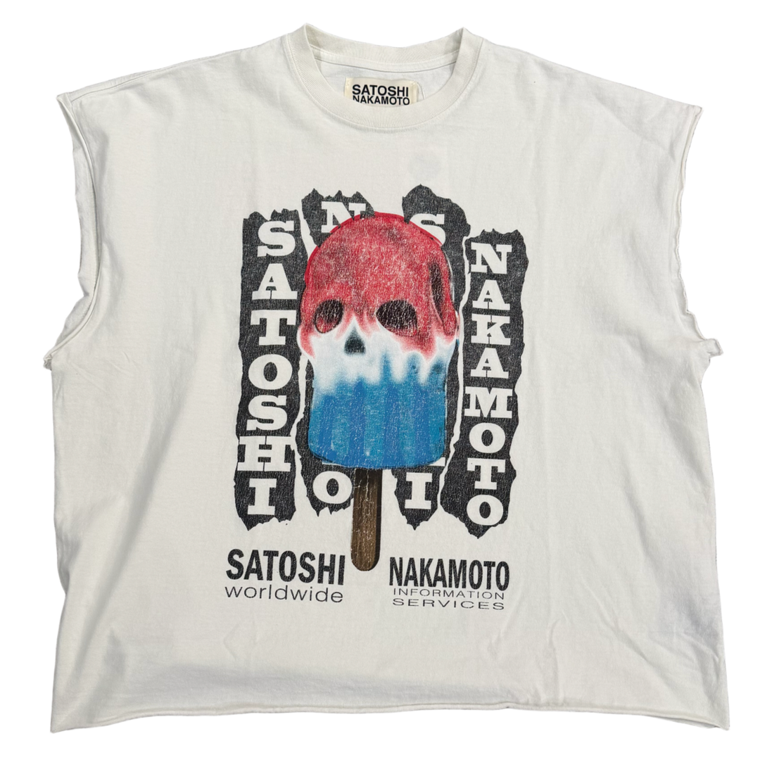 Satoshi Nakamoto 'Info Services' White Cutoff Tee