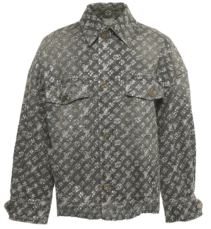 Louis Vuitton Grey Embellished Monogram Raw Edge Denim Jacket