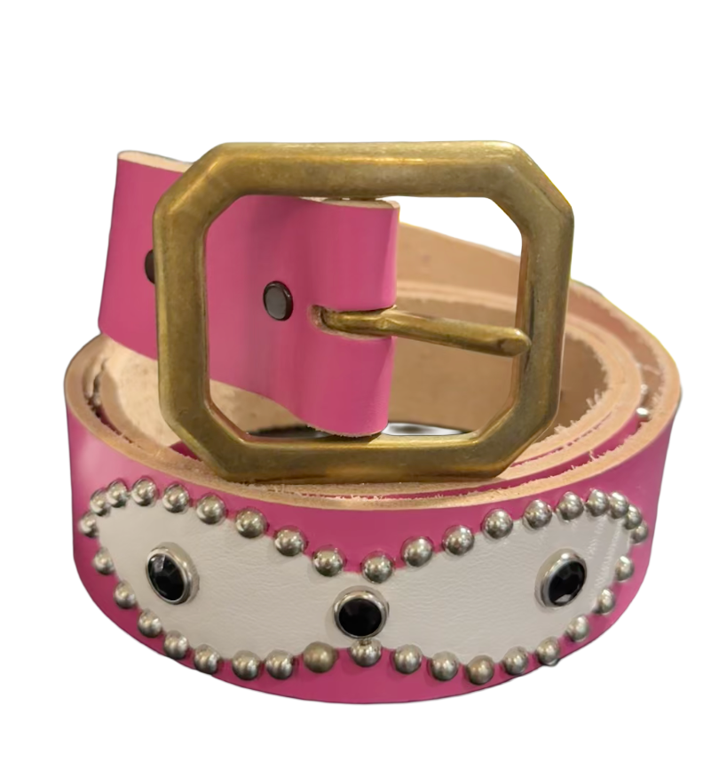 Studded 'White Leather/ Sun Gem' Pink Belt