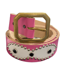 Studded 'White Leather/ Sun Gem' Pink Belt