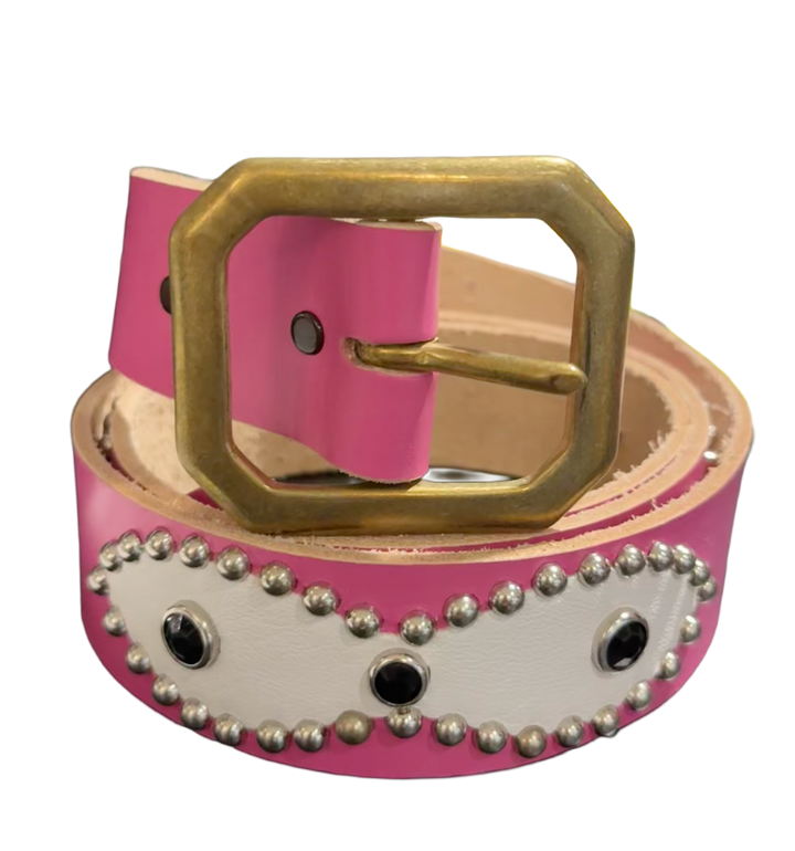 Studded 'White Leather/ Sun Gem' Pink Belt